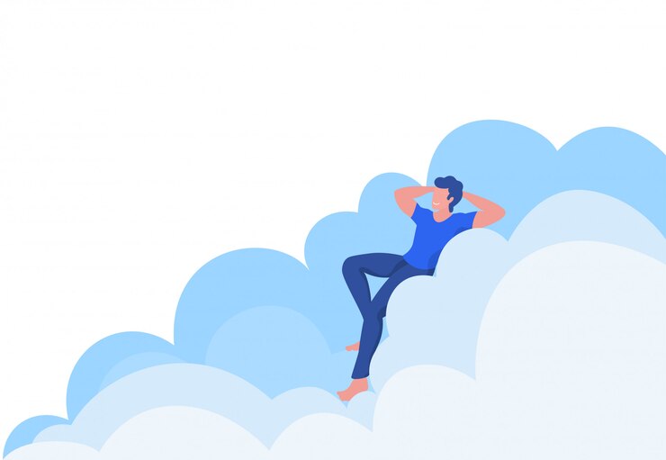 Vector pria tidur di atas awan