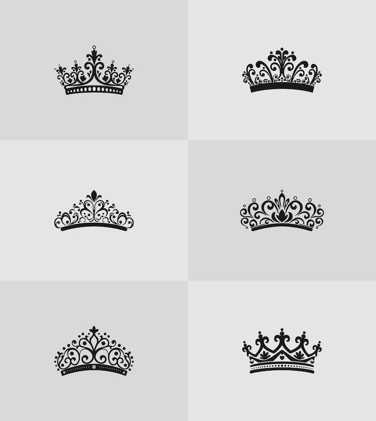 Vector princess crown silhouette icon set