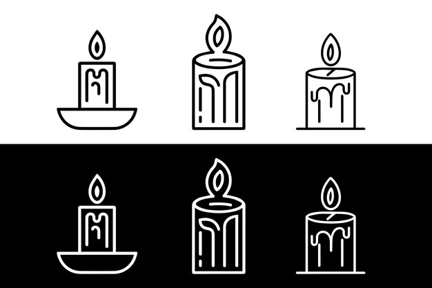 Print of candles vector icon silhouette art outline illustration in a white background