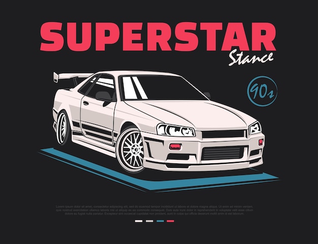 Printed use tshirt design with 90s car modification vector image