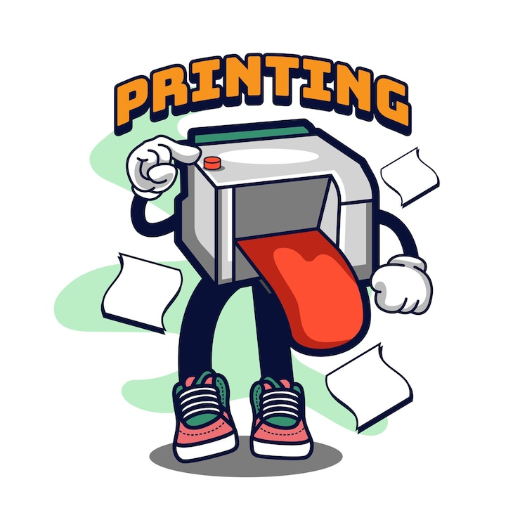 Vector printer character vintage 90's illustration