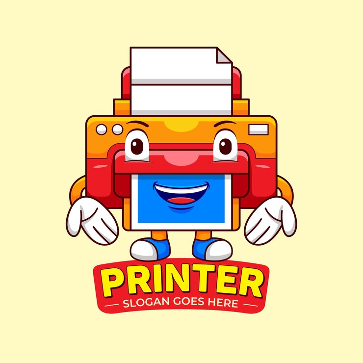 Vector printer mascot cartoon in flat design style
