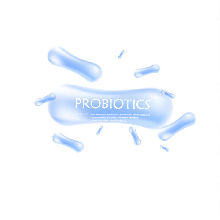 Probiotics bacteria vector illustration. Biology, science background. Medicine and treatment. Microscopic bacteria close-up.
