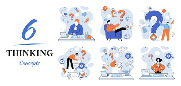 Problem solving metaphor wondering or thinking planning or pondering with question mark Creative thought idea Brainstorming idea and fantasy motivation and inspiration finding solution answer