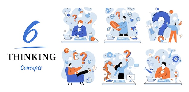 Problem solving metaphor wondering or thinking planning or pondering with question mark Creative thought idea Brainstorming idea and fantasy motivation and inspiration finding solution answer