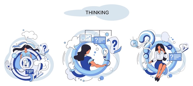 Problem solving metaphor wondering or thinking planning or pondering with question mark Creative thought idea Brainstorming idea and fantasy motivation and inspiration finding solution answer