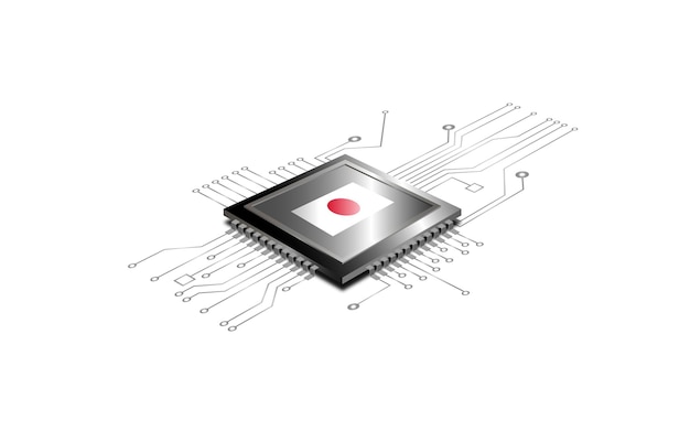 processor with flag of japan on a white background technology concept vector