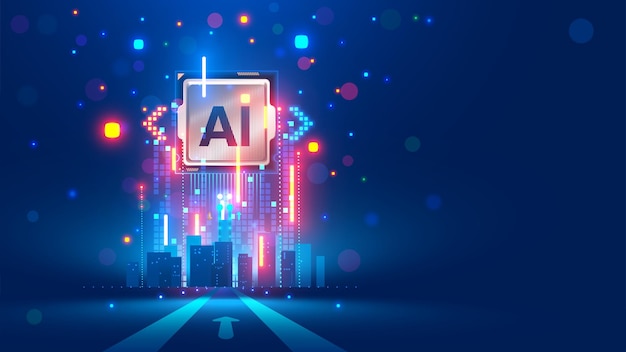 Processor with integration AI AI Letters on chip CPU connected to data storage Artificial intelligence technology in electronic chip Data processing by artificial intelligence chip AI hardware