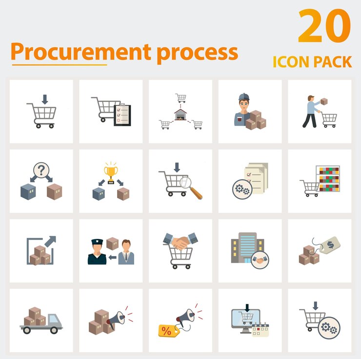 Vector procurement process icon set collection of simple elements