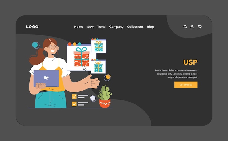 Vector product differentiation web or landing dark or night mode product competitive advantages price and
