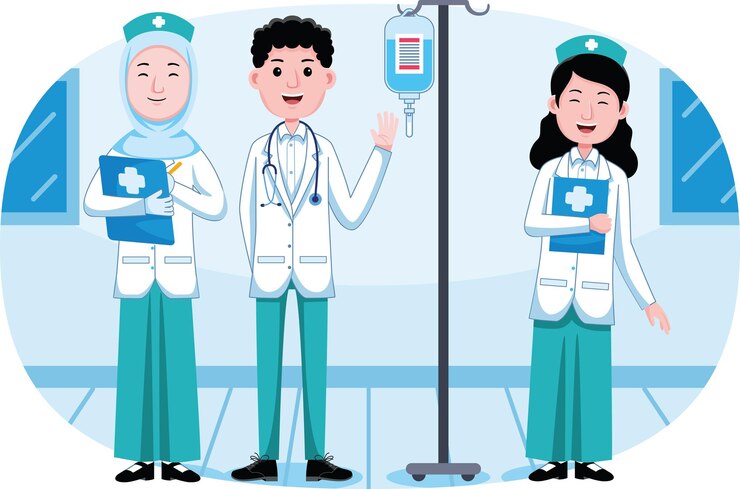 Vector profesi dokter dan perawat dalam gaya desain datar