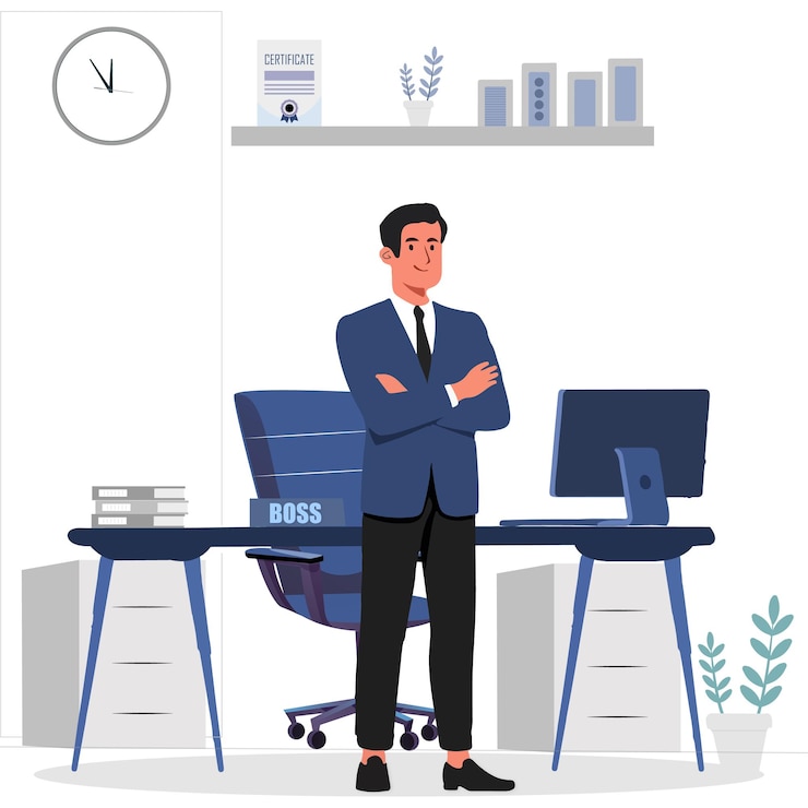Vector professional boss in office illustration design