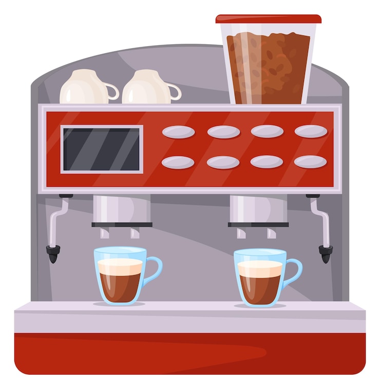 Vector professional coffee machine cafe drink cartoon device isolated on white background