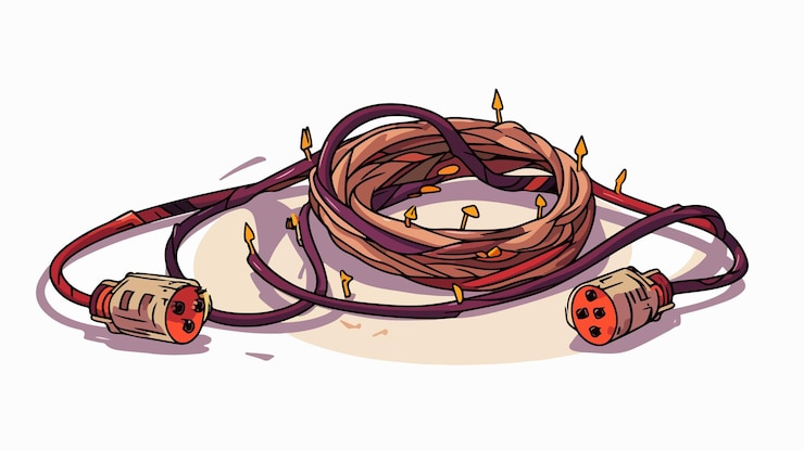 Vector professional electrical equipment bare wire damaged cable on flat surface