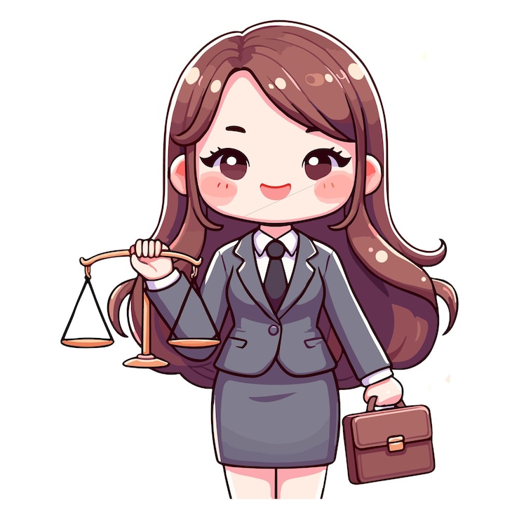 Professional Female Lawyer Cartoon Charming Legal Advocate with Scales and Briefcase