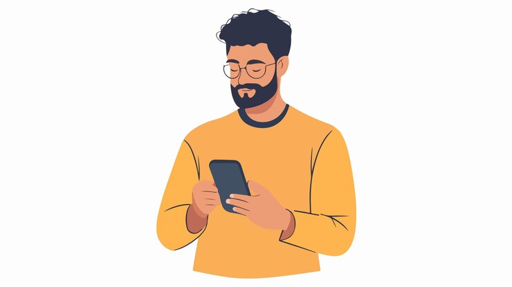 Professional Man Using Smartphone Flat Vector Illustration for Technology Marketing Design