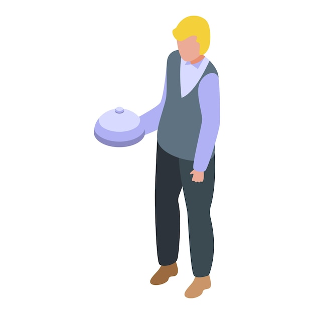 professional waiter holding covered plate isometric icon