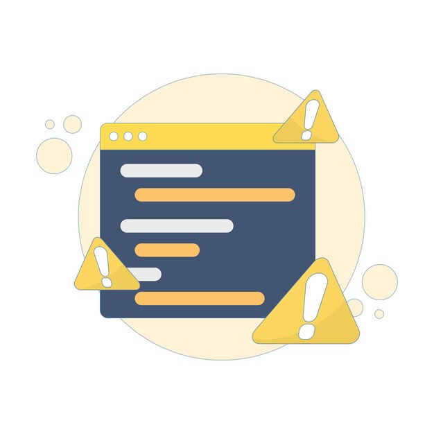 programming application or software window with warning signs or errors in the script