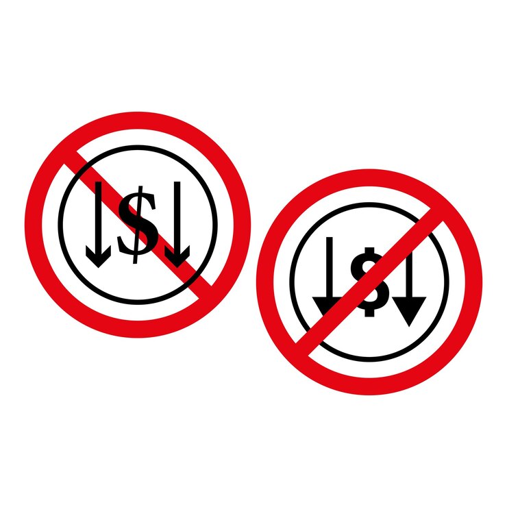 Vector prohibited dollar sign decrease value icon red warning symbol economic downturn graphic