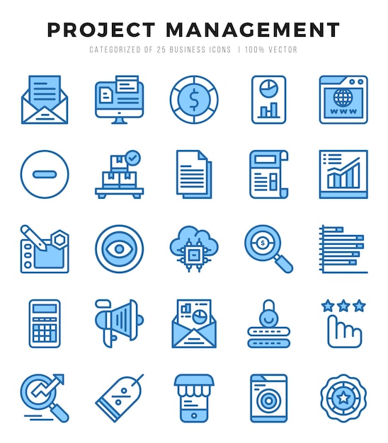 project management icons pack two color icons set two color icon collection set