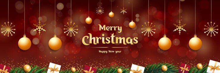 Promosi Latar Belakang Selamat Natal dengan bintang emas dan elemen Natal realistis Vektor