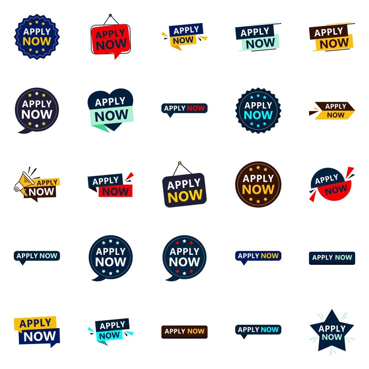 Vector promote your opportunities in style with our pack of 25 apply now banners