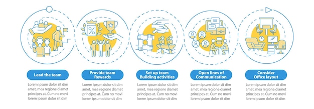 promoting teamwork in workplace blue circle infographic template