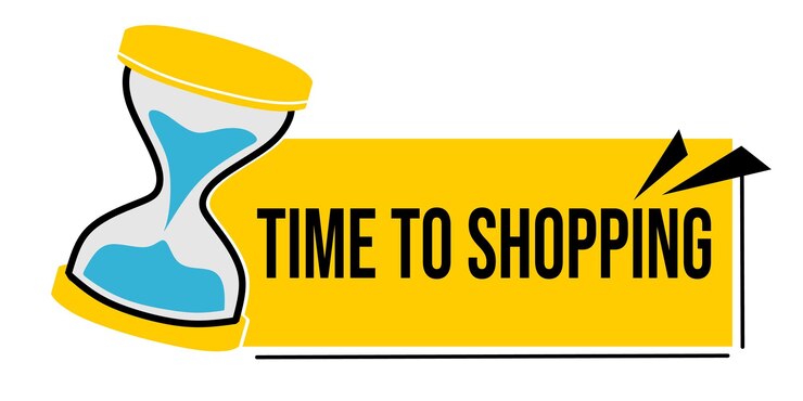 promotional banner with shopping time text design with hourglass icon