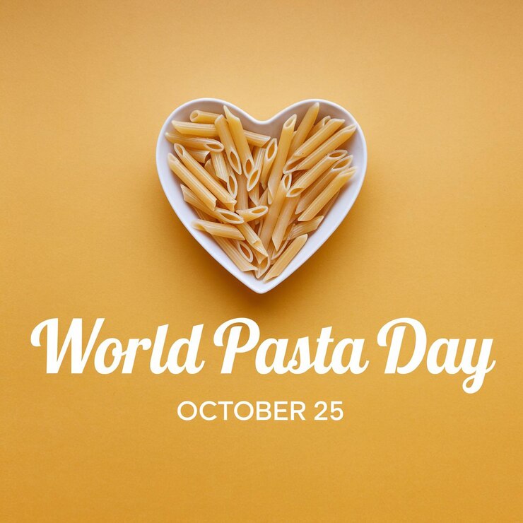 Vector promotional image for world pasta day featuring a bright yellow background
