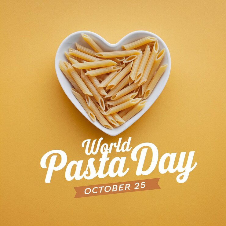 Vector promotional image for world pasta day featuring a bright yellow background