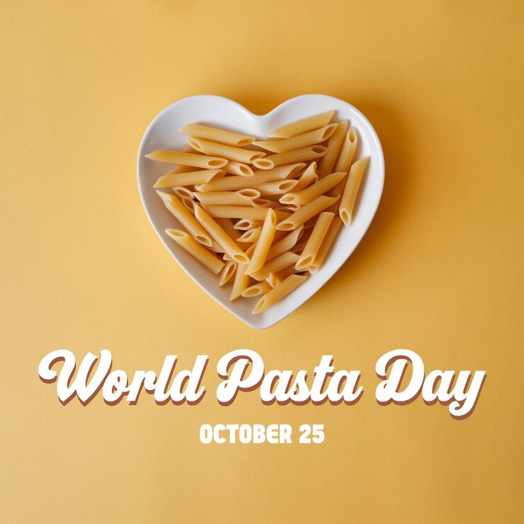 Vector promotional image for world pasta day featuring a bright yellow background