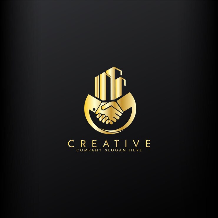 Property business golden logo with handshake vector