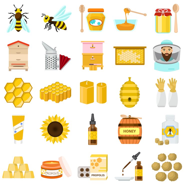 Vector propolis icons set. flat set of propolis vector