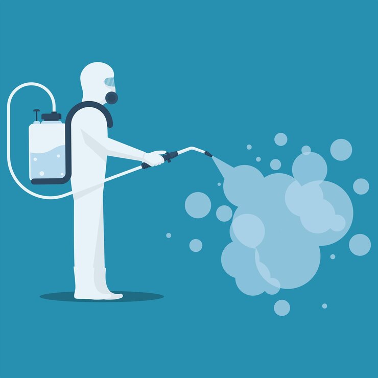 Vector protective suit gas mask and gas cylinder for disinfection coronavirus covid19