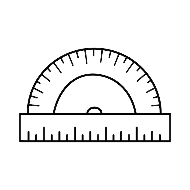 Protractor ruler doodle icon Measuring Tool School symbol drawing in line art