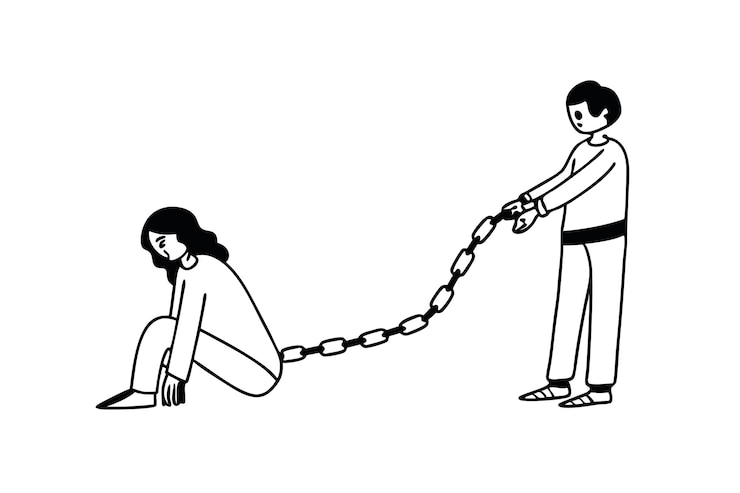 Vector psychological dependence in relationships of man and woman gaslighting toxic relationships