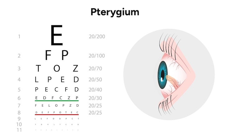 Vector pterygium eye disease optometry appointment