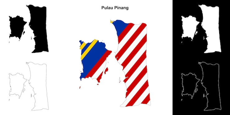 Vector pulau pinang state outline map set