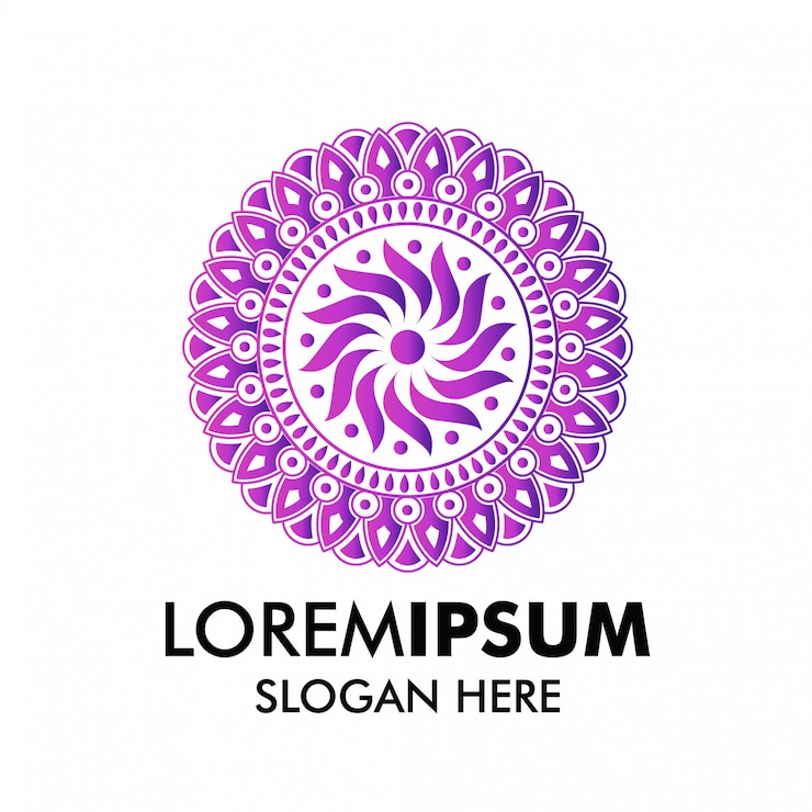 Vector purple mandala logo. flower decorative shape.