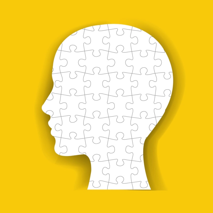 Vector puzzle man head icon isolated yellow background