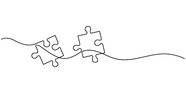Puzzle pieces continuous line drawing Problem solving solution business concept Vector illustration