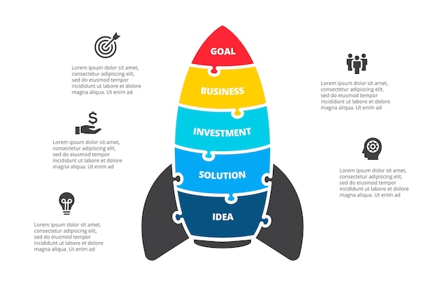 puzzle vector rocket infographics startup business presentation with 5 options