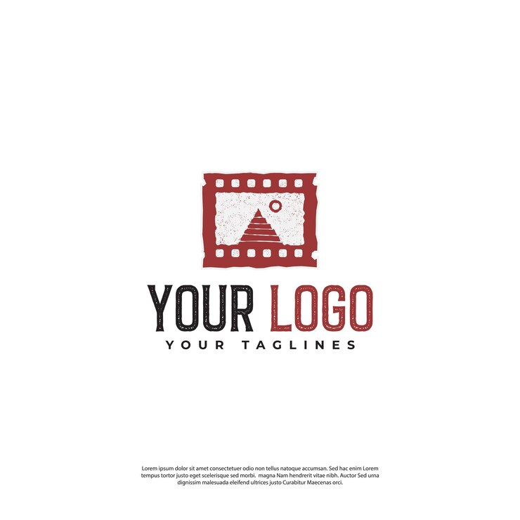 Pyramid logo inside simple vintage film strip with grunge effect