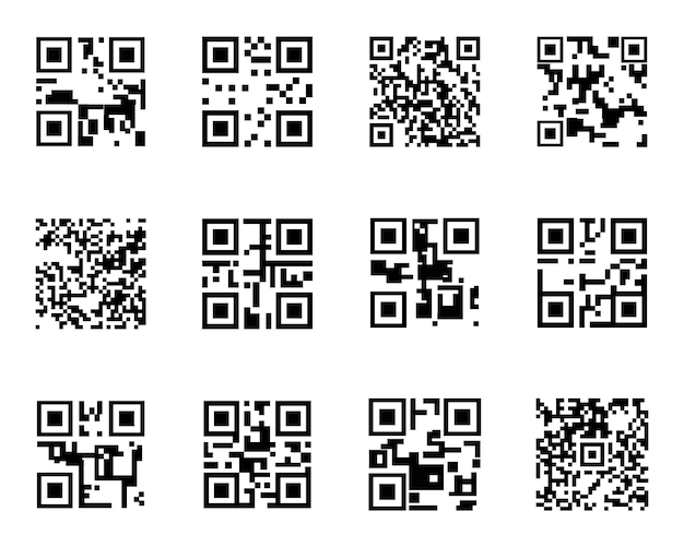 Qr code icon collection in black Scan me code template Digital scanning qr code QR code sample for smartphone scanning Technology qr code icons
