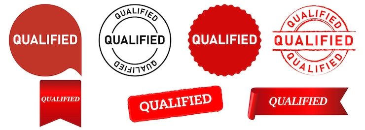 Vector qualified approved stamp collection design icon qualify approval accepted set