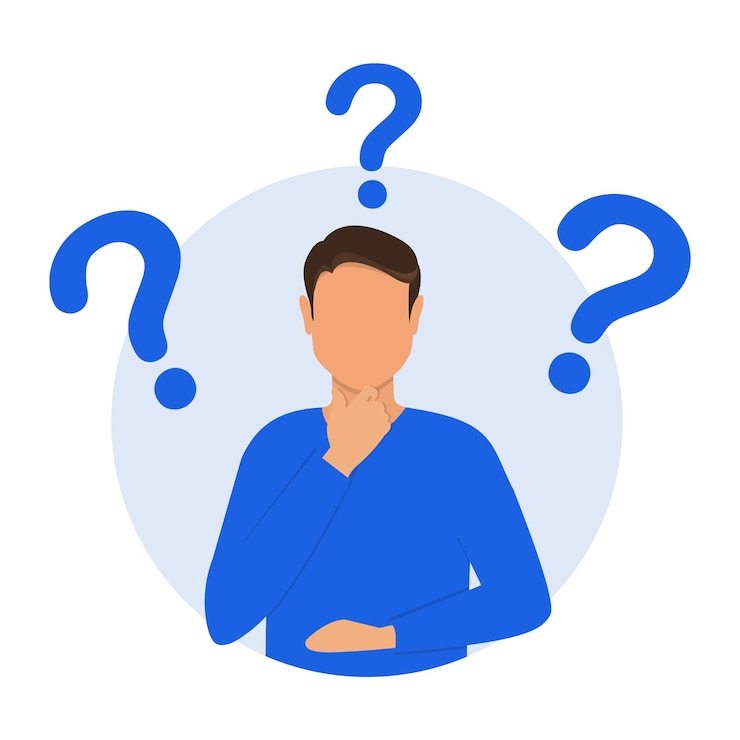 Vector question or problem solving question dilemma problem concept thinking troubled man asking questions choice concept concept of asking questions solving puzzle or business problem