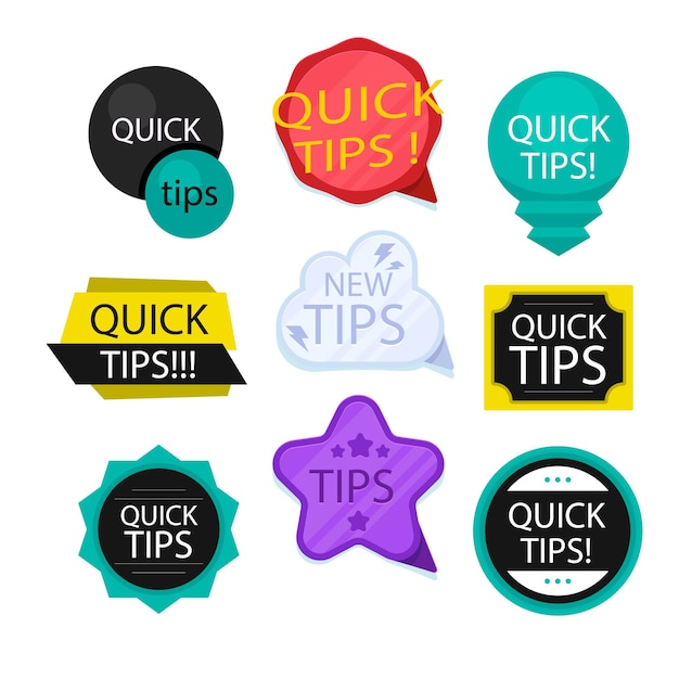 quick tips icons different styles yellow quick tips signs light bulb vector icons