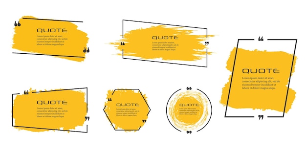 Quote box frame, big set.Quote box icon.Texting quote boxes. Blank Grunge brush background. Vector