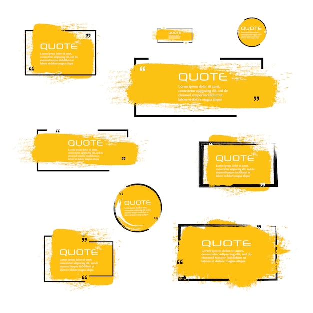 Quote box frame, big set. Quote box icon. Texting quote boxes. Blank Grunge brush background.
