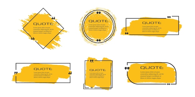 quote box frame, big set. quote box icon. texting quote boxes. blank grunge brush background.